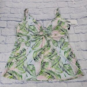 Sunsets Forever Tankini Top WOMENS 18 Island Mist Green Palm Leaf Beach Swim